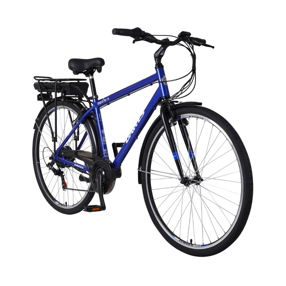 DAWES Discover-E Electric Trekking Bike, 15.5MPH facing oblique right in a white studio setting