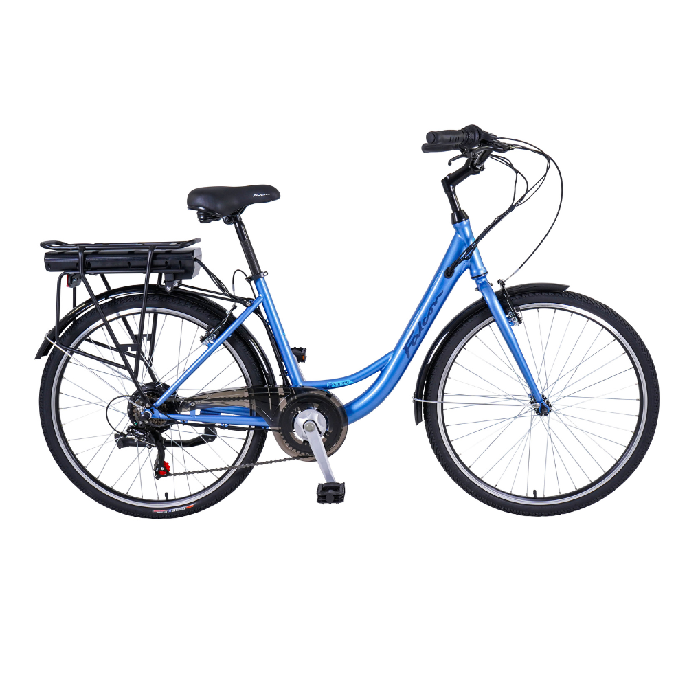 FALCON Serene Electric Trekking Bike, 15.5MPH facing right in white studio setting