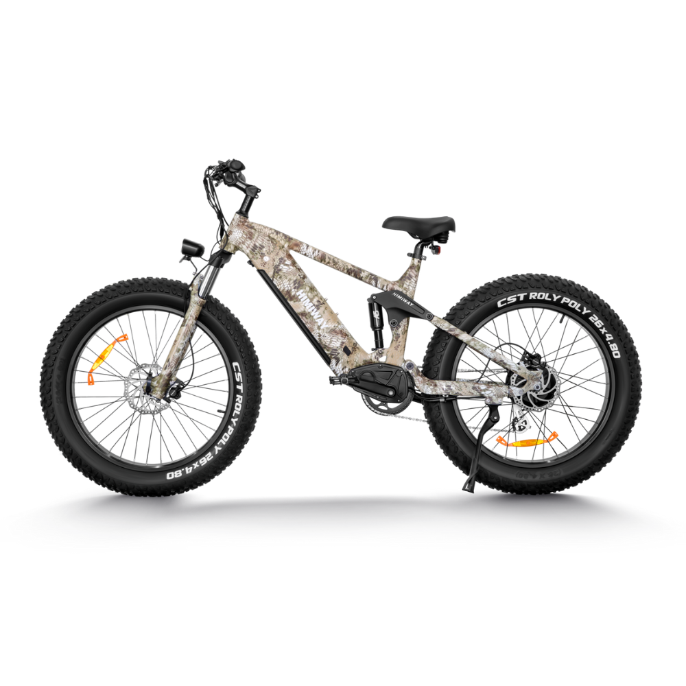 Himiway Forest Cobra Electric Mountain Bike, Fat Tyre, Long Range, Camo, Top Speed 15.5MPH Facing Left