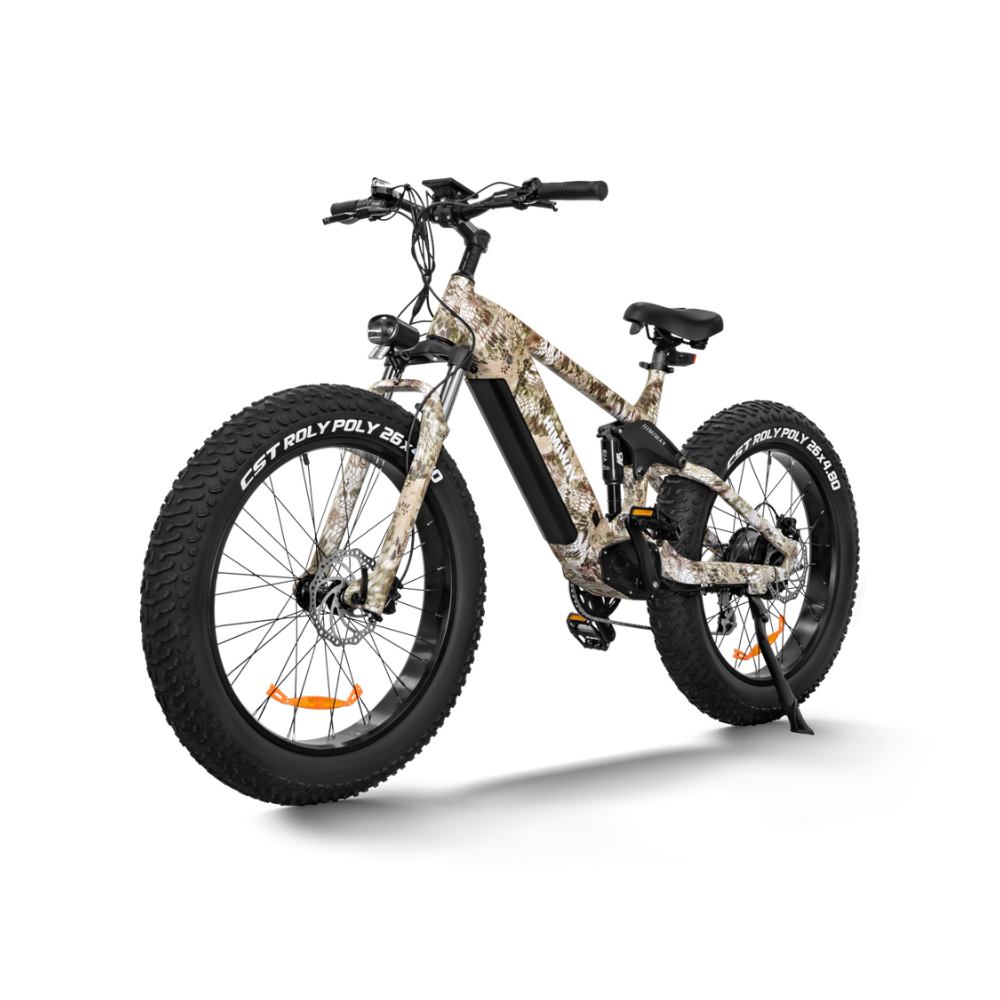Himiway Forest Cobra Electric Mountain Bike, Fat Tyre, Long Range, Camo, Top Speed 15.5MPH Facing Oblique Left