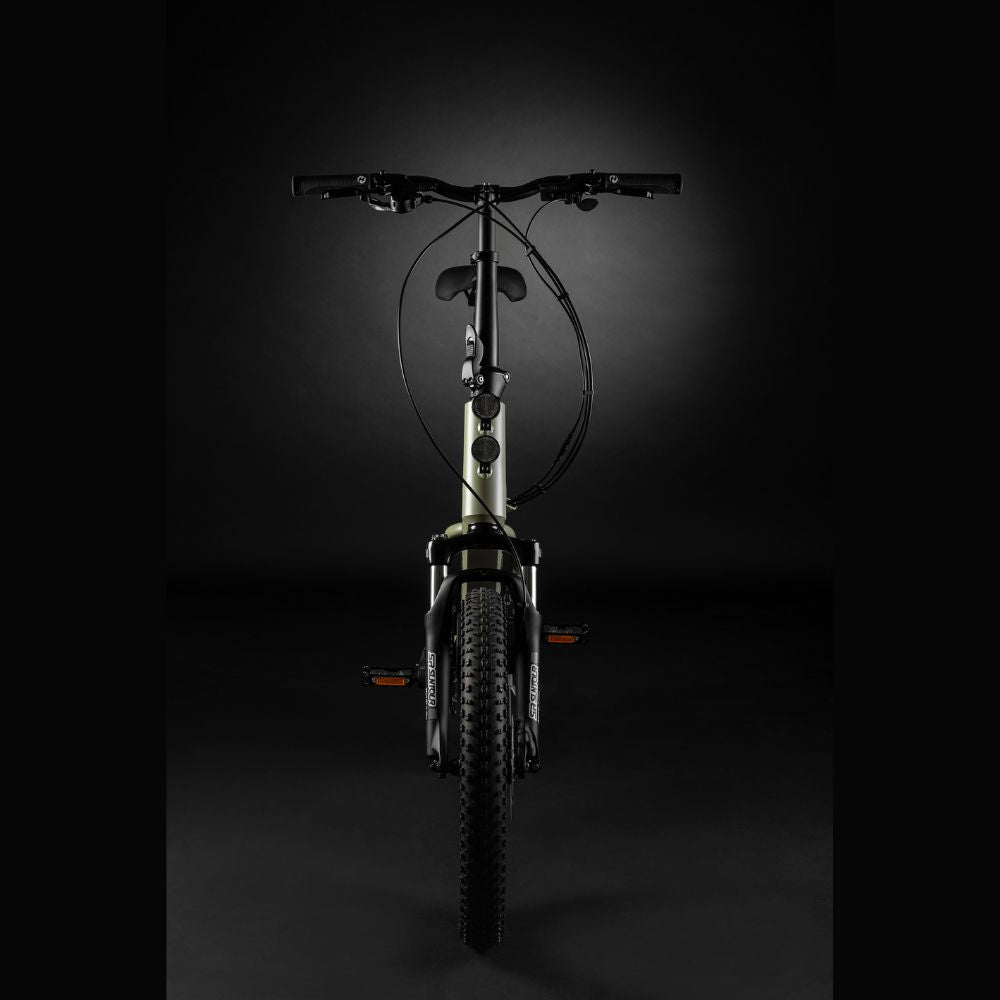 MBM Funk Cross 20" Urban Step Thru Electric Bike, Commuter 15.5MPH Head On Dark Background