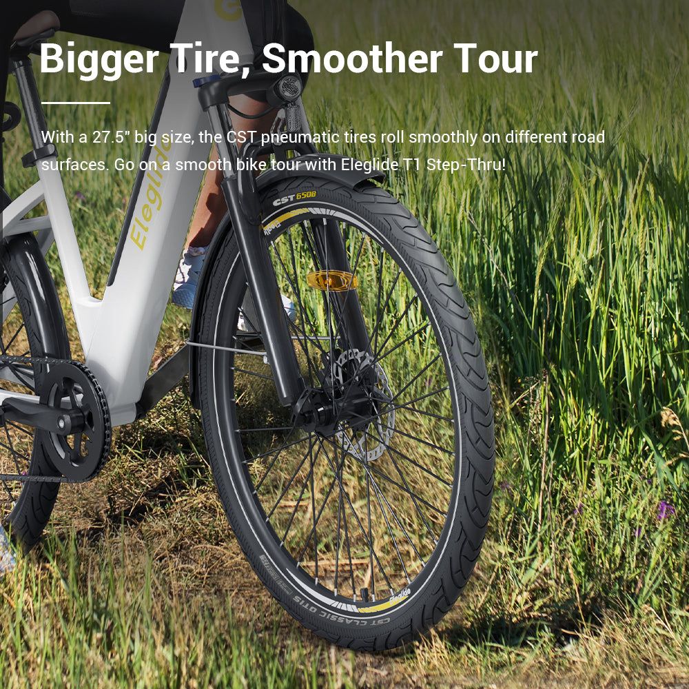 Eleglide T1 Step Through Trekking Urban Electric Bike White Bigger Tyre