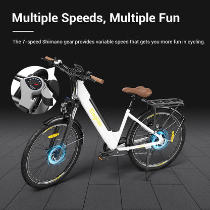 Eleglide T1 Step Through Trekking Urban Electric Bike White 7 Speeds