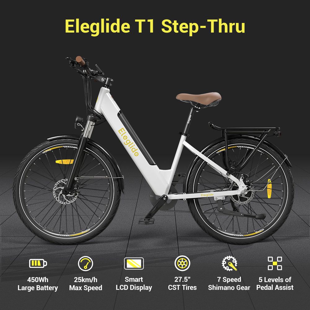 Eleglide T1 Step Through Trekking Urban Electric Bike White Specs. 1