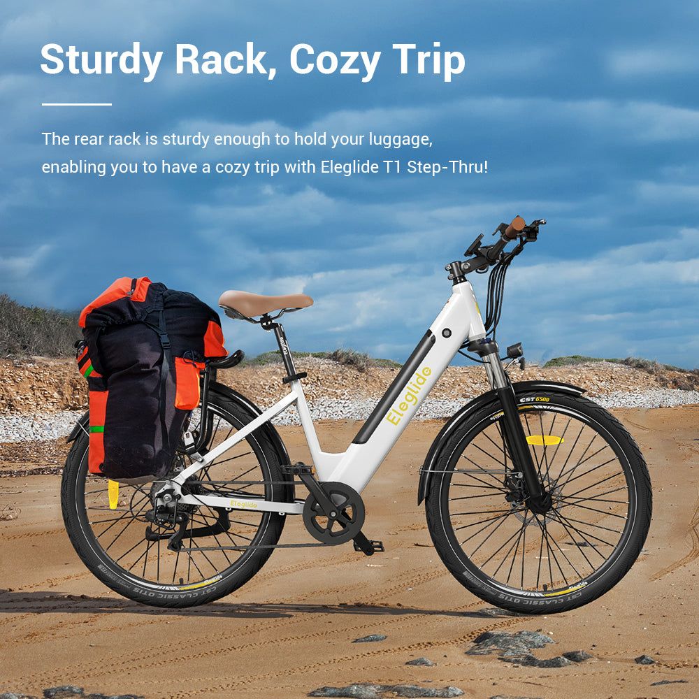 Eleglide T1 Step Through Trekking Urban Electric Bike White Sturdy Rack 