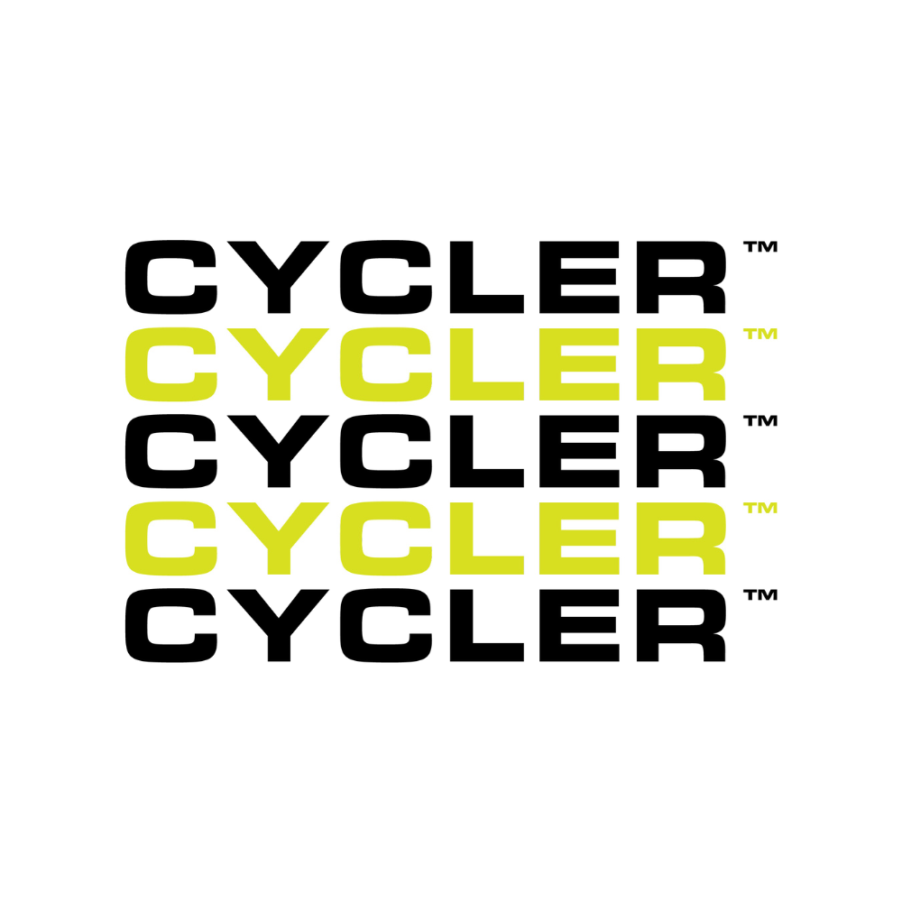 A page with the Cycler logo repeated five time in alternating black and lime green