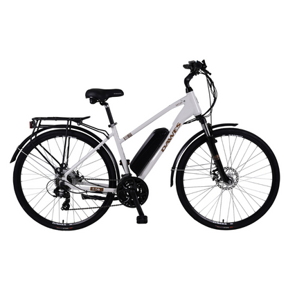 DAWES Mojav-E Electric Trekking Bike - Cream, 15.5MPH facing right in a white studio setting