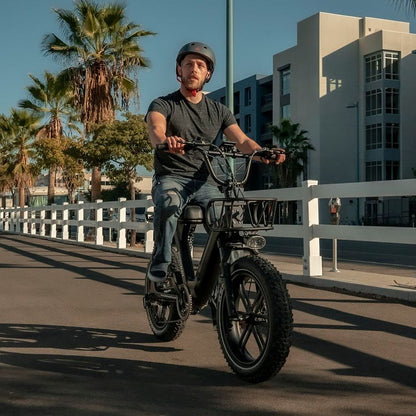 Himiway Escape Pro. Moped-Style Long Range Electric Bike Riding On A Road
