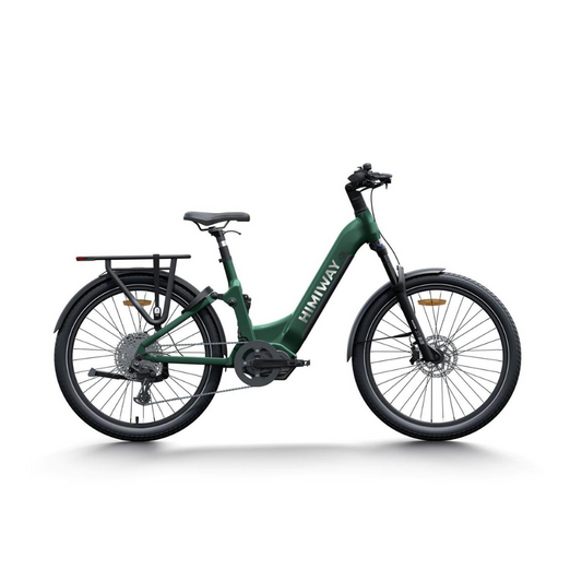 Himiway A7 Pro Step Thru Urban Electric Bike, 15.5MPH Emerald Green facing right white studio setting 