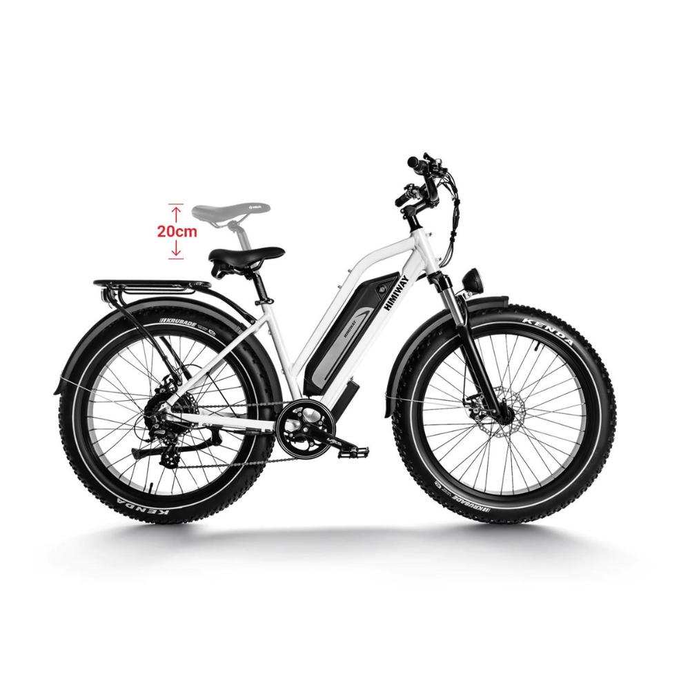 Himiway Cruiser Step Thru Electric Bike, Long Range, All Terrain, Fat Tyre, Top Speed 15.5MPH Facing Right With Saddle Height Adjustment