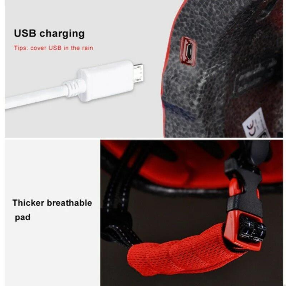 Himiway E-Bike Safety Helmet usb charging and chin strap details