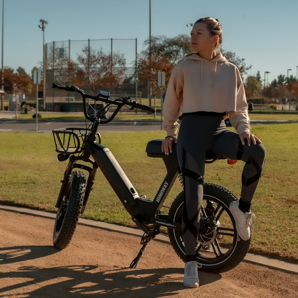 Himiway Escape Pro Moped-Style, Long Range Electric Bike, Black, Top Speed 15.5MPH With Rider Sitting On The Rear Rack 