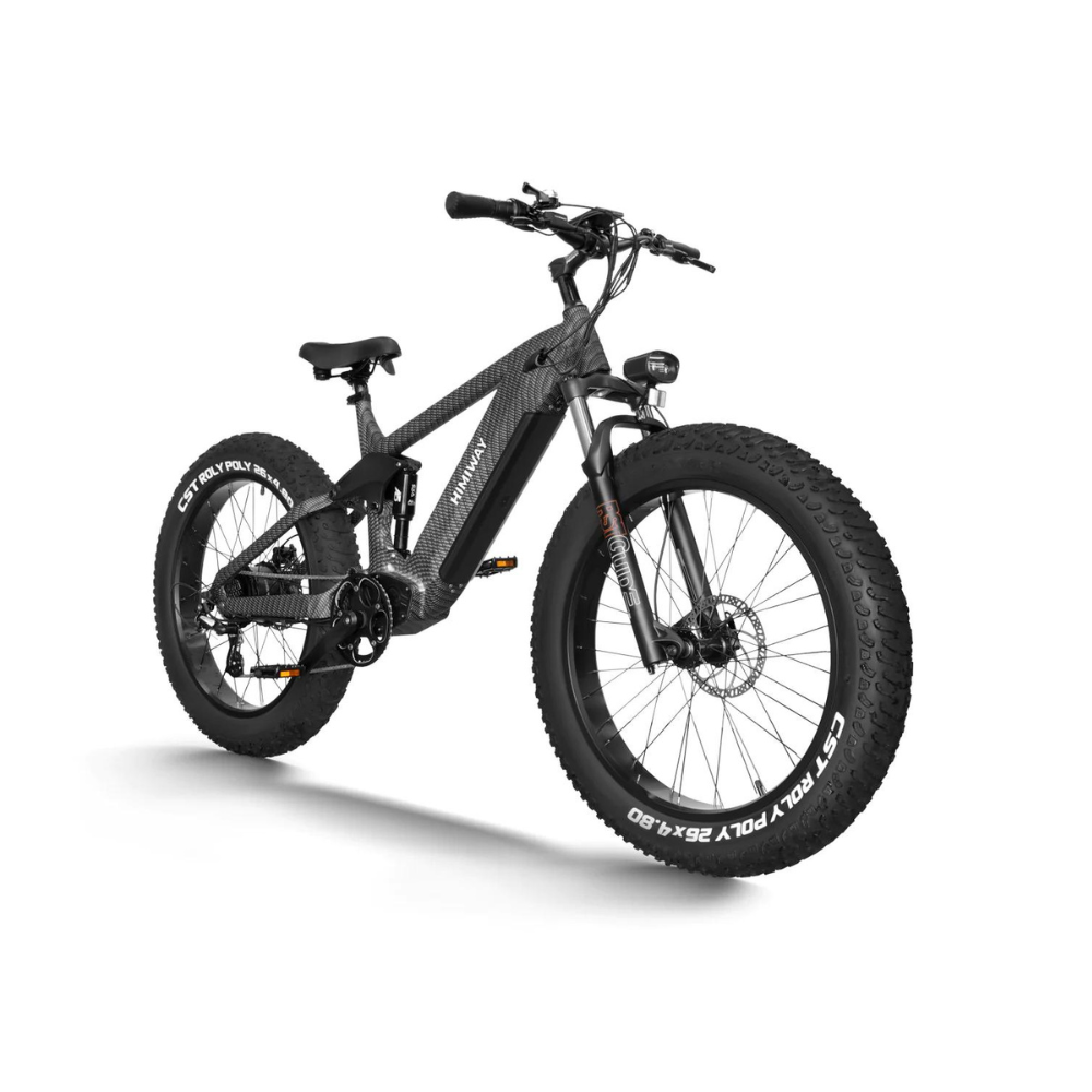 Himiway King Cobra Electric Mountain Bike, Fat Tyre, Long Range, Black, Top Speed 15.5MPH Facing Oblique right 
