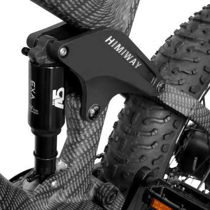 Himiway King Cobra Electric Mountain Bike, Fat Tyre, Long Range, Black, Top Speed 15.5MPH Suspension Close Up