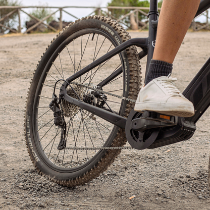 MBM Kairos 29" Electric Mountain Bike, Mid Drive 15.5MPH Close Up Rear Wheel 