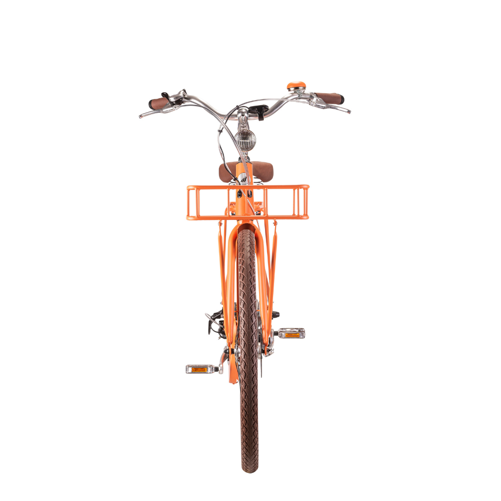 MBM La Rue Step Thru Electric Bike, Urban 15.5MPH Orange Facing Head On 