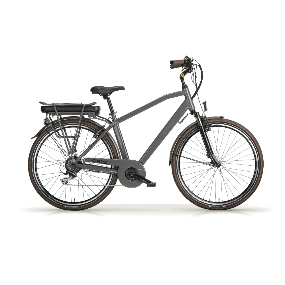 MBM Pulse Urban Electric Bike, Commuter, 15.5MPH Gray Facing Right 