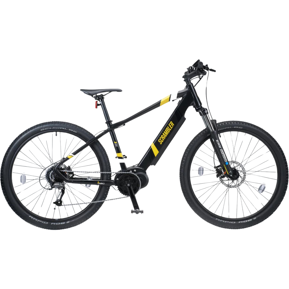 Mark2 Scrambler C Electric Mountain Bike, 90Nm Mid Drive, Top Speed 15.5MPH Black Facing Right