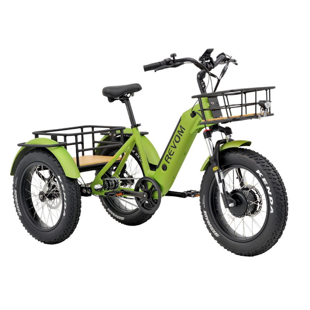 Revom Fat Tyre Electric Trike, Cargo All Terrain 15.5MPH Facing Oblique Right