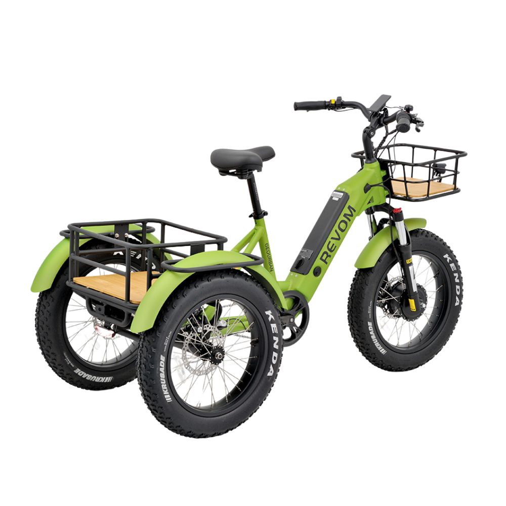 Revom Fat Tyre Electric Trike, Cargo All Terrain 15.5MPH Facing Oblique Right Away