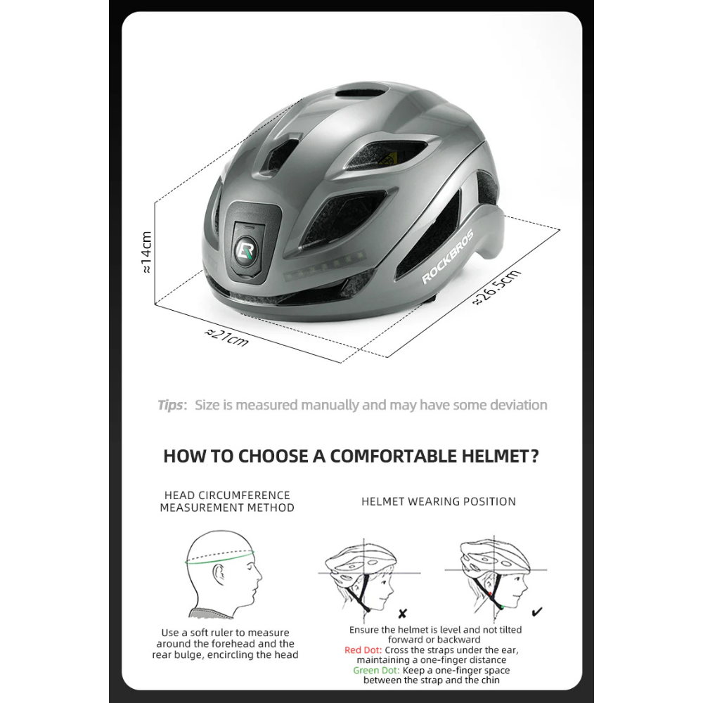 ROCKBROS Bike Helmet with Light USB Rechargeable Adjustable