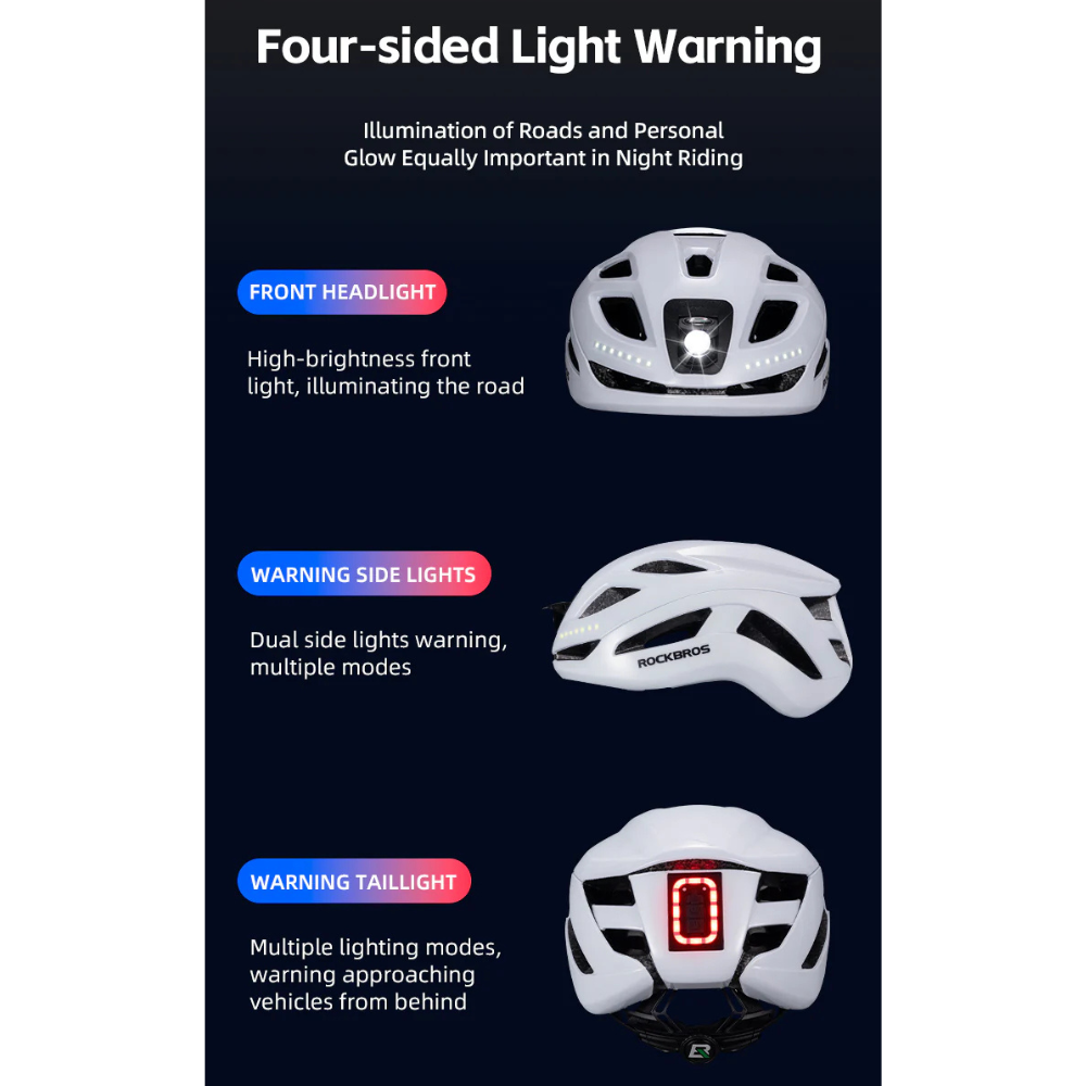 ROCKBROS Bike Helmet with Light USB Rechargeable Adjustable