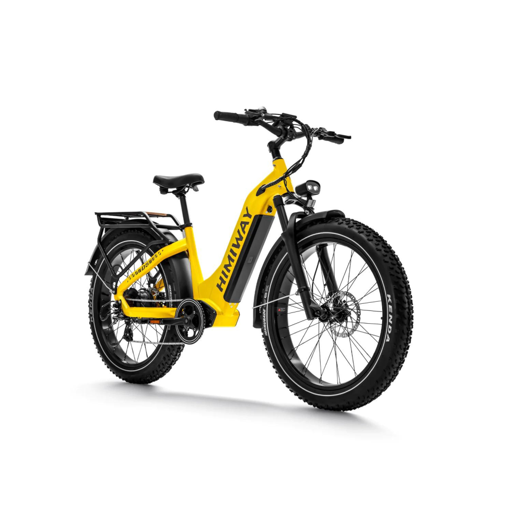 Himiway Zebra Step Thru, All Terrain, Fat Tyre Bike, Top Speed 15.5MPH Yellow Facing Oblique Right 