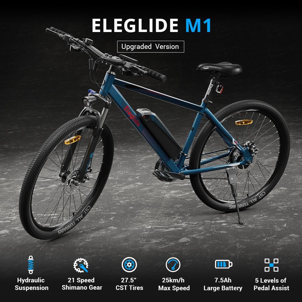 Eleglide M1 Electric Mountain Bike All Terrain Blue Upgraded Version
