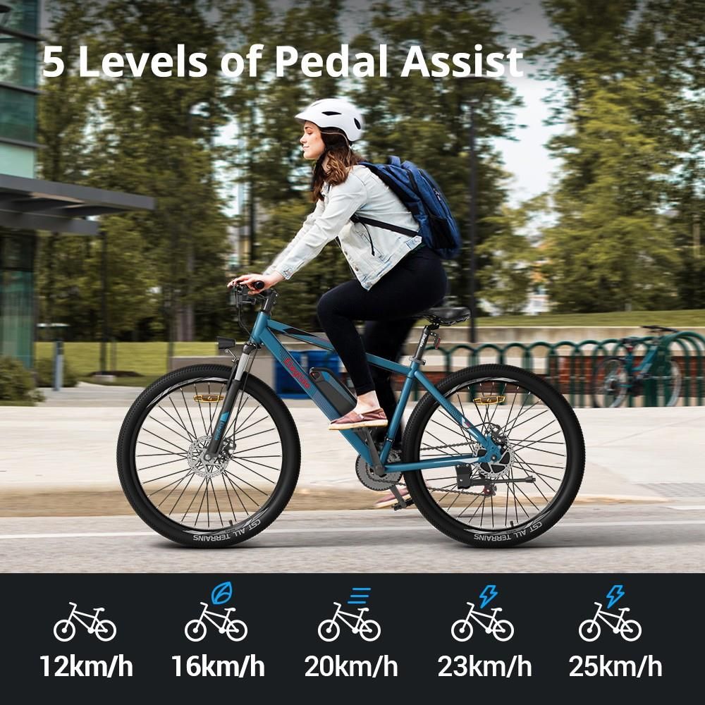 Eleglide M1 Electric Mountain Bike All Terrain Blue Five Levels of Pedal Assist