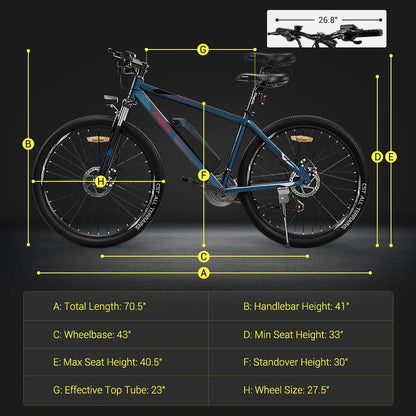 Eleglide M1 Electric Mountain Bike All Terrain Blue Bikes Dimensions