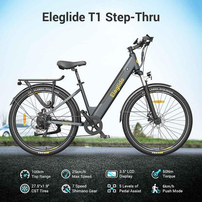 Eleglide T1 Step Through Trekking Urban Electric Bike Gray Spcifications 1