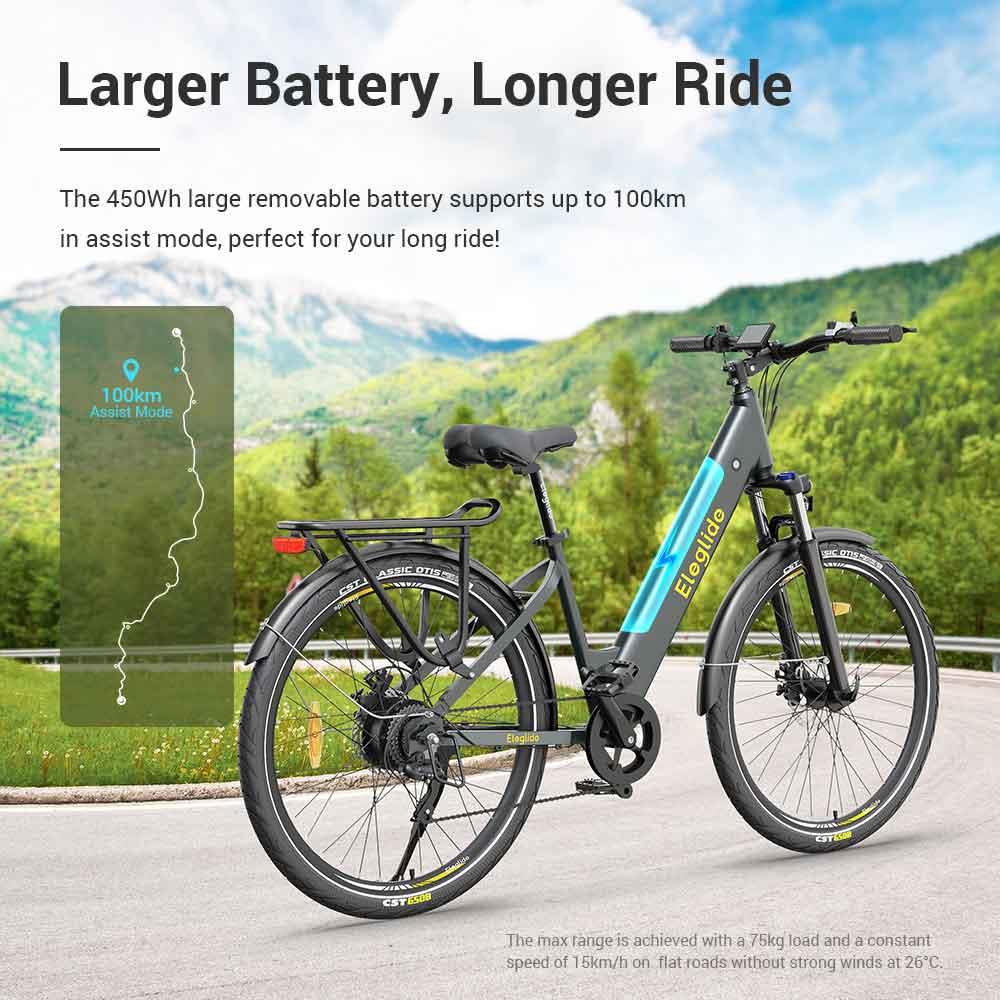 Eleglide T1 Step Through Trekking Urban Electric Bike Gray Larger Battery