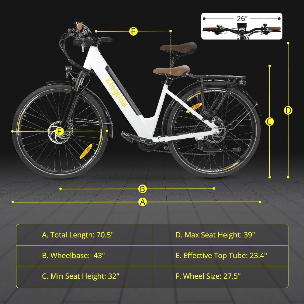 Eleglide T1 Step Through Trekking Urban Electric Bike White Dimensions