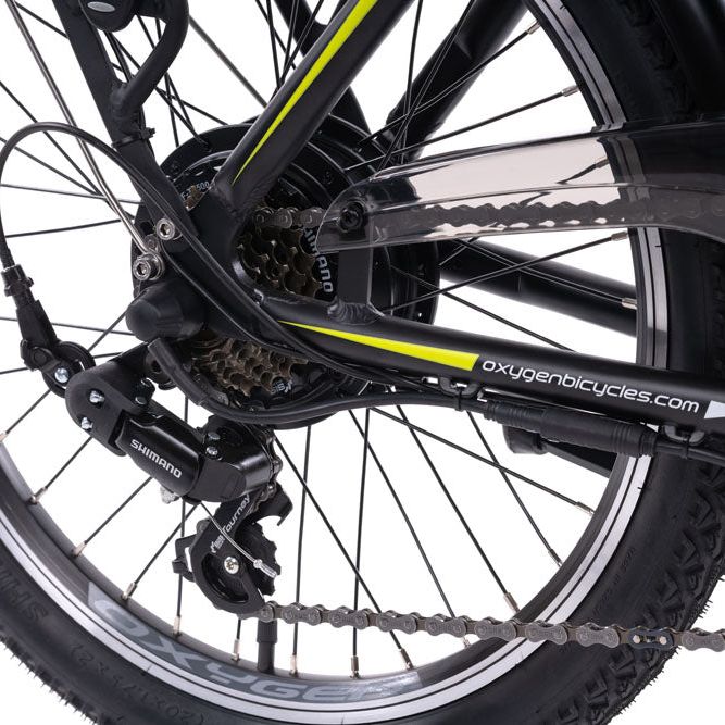 Oxygen Go Folding Step Through Urban Electric Bike Black Rear Drive Sprocket