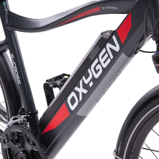 Oxygen S-CROSS CB MKII, Trekking Electric Bike, Commuter,Gray Close Up Battery 
