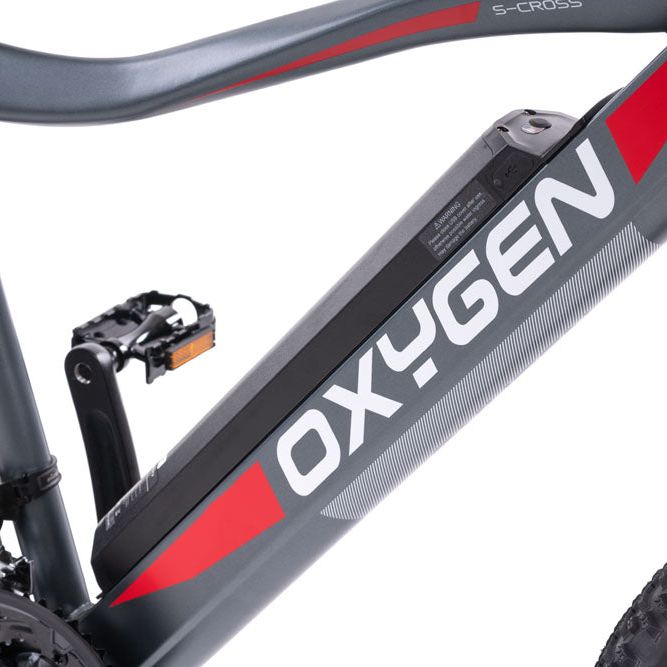 Oxygen S-CROSS MTB MKII All Terrain Mountain Electric Bike Gray Battery On Frame